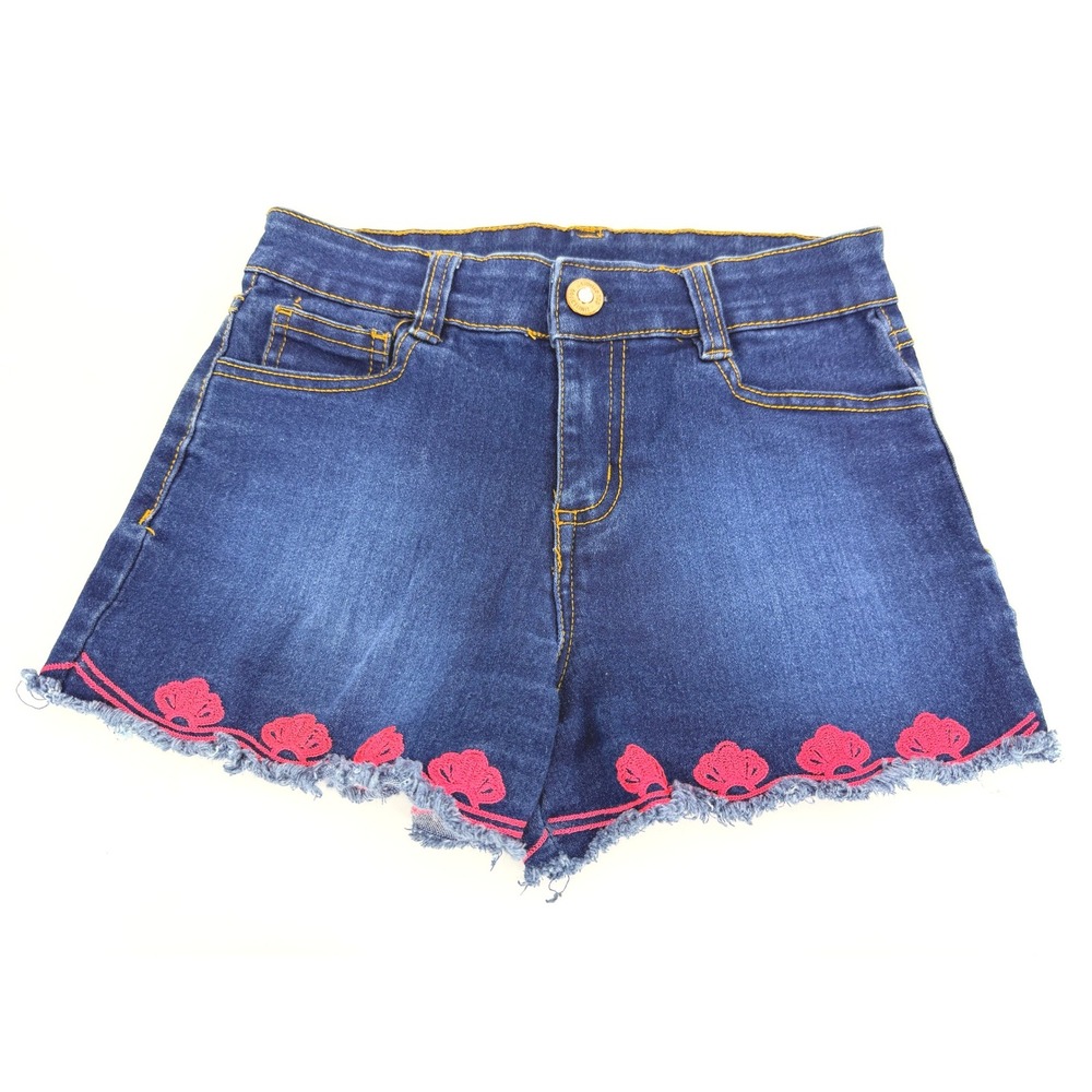 Limited Too Girls Size 10 Dark Wash‎ Denim Shorts Pink Seashell Embroidered Hem